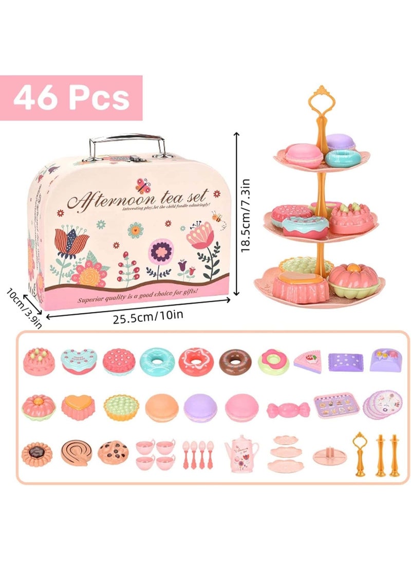Mitoy Tea Set for Little Girls, Princess Tea Time Toys Playset, Afternoon Tea Toys Set for Kids, Teapot Dishes Dessert & Carrying Case, Kitchen Pretend Play Tin Tea Party Set Gifts for Kids - Image 2